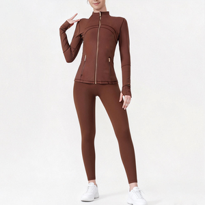 USA Oversea Warehouse <b>Yoga</b> Set Breathable Lightweight Women's <b>Yoga</b> <b>Jacket</b> <b>Yoga</b> Top Women Tracksuit with Gold Zipper Gym Fitness - Product Image 5