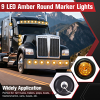 Feu de position latéral LED ambre de 2 pouces à 9 LED avec abat-jour de type lentille et anneau en caoutchouc, feux de remorque ronds avec œillet pour camion et remorque