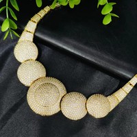 Dubai Mode Vintage Afrikanisches Braut-Hochzeits-Set mit Halskette, Ohrringen und Ring für Damen, Messing 24k Vergoldet mit Zirkonia für Partys und Verlobungen