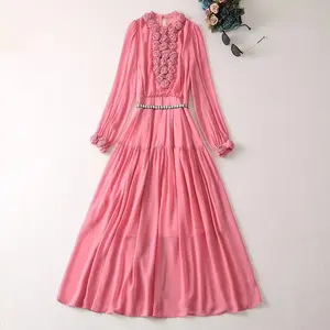 Весеннее 2023 Женское Платье макси с бриллиантовым поясом, украшенное бусинами, платье ручной работы с розой, официальное платье