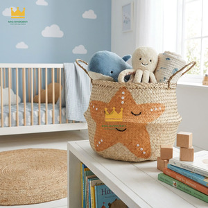 Hot Trend Cute Star Embroidery Rattan Storage <b>Basket</b> <b>With</b> <b>Handles</b> For Children's Toy Storage Top Sale - Product Image 3
