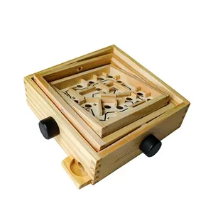 Piccolo equilibrio gioco da tavolo labirinto gioco labirinto gioco labirinto in legno con due marmi in acciaio per bambini