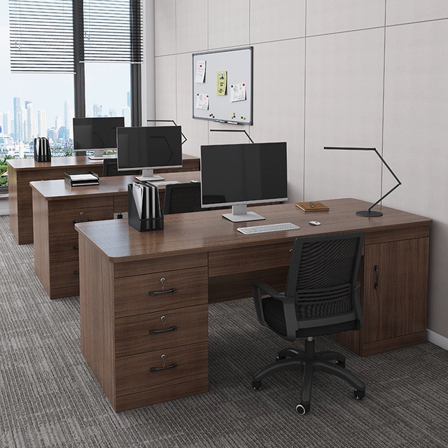 Modern Office Furniture Wood Writing Desk Computer Table With Lockable Drawers Storage Cabinet