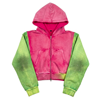 Sweat-shirts et sweats à capuche pour hommes de haute qualité du fabricant, 400 GSM, délavage minéral, rose et vert, fermeture éclair bidirectionnelle, coupe ample et carrée