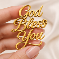 Broche en métal ajouré doré avec lettre anglaise 'God Bless You', bijou inspirant pour la foi, la foi en l'amour, l'inspiration, cadeau d'anniversaire