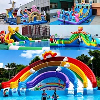 Toboggan gonflable PVC Woqi personnalisable, arc-en-ciel coloré, double piste, installation facile pour les fêtes d'été des enfants, les événements en plein air et les jardins.