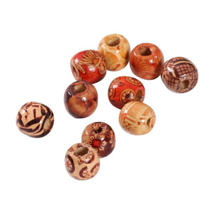 Wooden <b>Beads</b> 11x12mm Round <b>Large</b> Hole Printed Patterned For Bracelet Making - Product Image 4