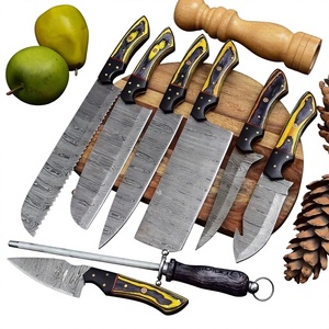 ชุดมีดเชฟ8ชิ้น, มีดทำครัวเหล็กดามัสกัสด้ามจับ Micarta ปรับได้ - Product Image 4
