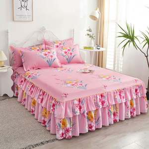 Juego de faldas para cama, colcha de doble capa con estampado floral, sábana con faldón bilateral - Product Image 6