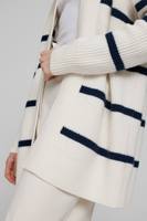 Fournisseur OEM Tricots Personnalisé Noir Blanc Coton Grande Taille Tricot Côtelé à Manches Longues Pull Cardigan Rayé Devant Ouvert pour Femmes