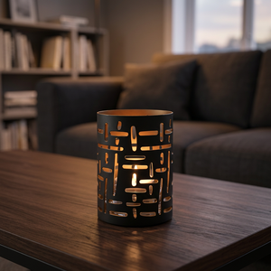 Support de bougie T-Light en métal noir et or à double finition Ultra Design avec découpes géométriques, résistant à la chaleur, décoration d'intérieur - Product Image 3