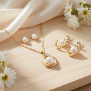 Conjunto de Collar y Aretes Linda Clover, Chapado en Oro de 18K, Imitación de Perla y Circonio, Joyería para Mujer, Regalo - Product Image 4