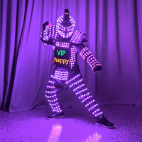 Costume LED programmable de robot-mecha pour performance scénique en boîte de nuit, avec affichage sur la poitrine et gants laser