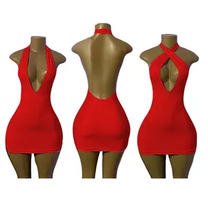 Custom Logo V-hals Mouwloze Bodycon Maxi Elegante Backless Hollow Out Hole Vrouwen Zomer Casual Party Plus Size Vrouwen jurken