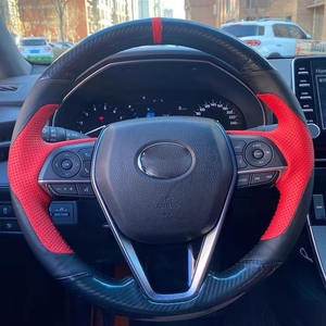 Housse de <span class=keywords><strong>volant</strong></span> en cuir de voiture cousue à la main en Fiber de carbone pour accessoires <span class=keywords><strong>Toyota</strong></span> <span class=keywords><strong>RAV4</strong></span> Corolla Camry Sienna - Product Image 1