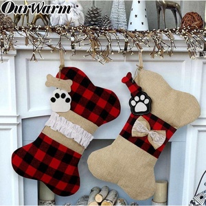 Ourwarm <strong>Christmas</strong> Decoration Supplies <strong>Dog</strong> Bone Red and Black Plaid <strong>Christmas</strong> <strong>Stocking</strong> in Bulk - Product Image 5