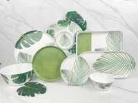Assiette, plateau et bol à salade en mélamine Bestwares, motif feuille naturelle, logo personnalisé, vente en gros, pour services de table