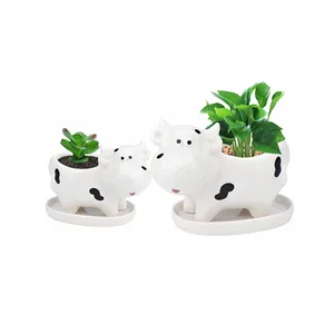 Nuovo vaso da fiori per piante grasse in ceramica a forma di bue di mucca 3d animale personalizzato