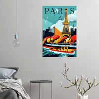 Affiche murale vintage personnalisée écologique et imperméable, imprimée en typographie, sur le thème de la Tour Eiffel de Paris, France, pour la décoration intérieure
