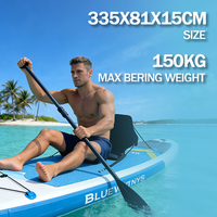 Planche de SUP gonflable bleue et blanche avec siège confortable, planche à pagaie durable pour la pêche et les sports nautiques en plein air