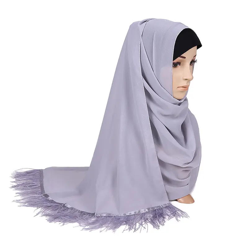 Zandy OEM Sciarpa Hijab 패션 긴 이슬람 쉬폰 깃털 스카프 Hijab