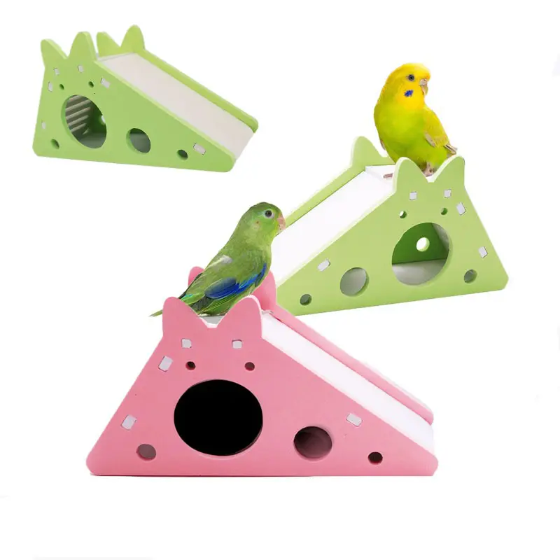 Mainan perosotan burung mainan Hamster Hideout kandang burung beo Aksesori marmut gua kayu dengan tangga mainan perlengkapan hewan peliharaan kecil