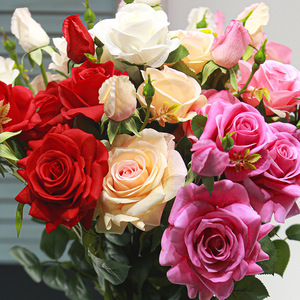 Flores Artificiales de Loto y Rosa de Tres Cabezas con Tacto Realista, Hidratantes, para Decoración del Hogar y Bodas - Product Image 1