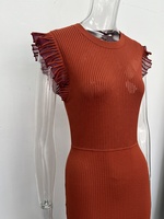 Nouvelle Collection OUDINA : Robe Longue Maxi en Maille Plissée sans Manches, Col Rond, Rayures Dégradées, Patchwork, pour Femmes