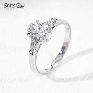 Bague Starsgem à trois pierres de 1,872 carats en or massif 10 carats, diamant de laboratoire certifié IGI, taille ovale, bague de fiançailles - Product Image 4