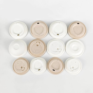 Vasos Ecológicos Personalizados con Tapa Abatible de Pulpa de Caña de Azúcar, Color Blanco Beige, para Café, Leche, Té, Jugo y Bebidas - Product Image 3