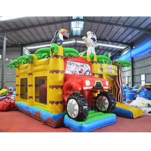 Château gonflable sur le thème de la jungle avec animaux de la savane en PVC personnalisé, avec toboggan, portable, garantie de 3 ans pour une utilisation en aire de jeux - Product Image 2