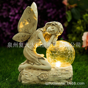 Lampe solaire de jardin féerique à LED en résine avec boule de verre, résistante à l'eau, pour extérieur, décorative - Product Image 2