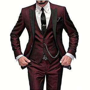 Trajes de Hombre, Traje de Etiqueta de 3 Piezas, Corte Entallado, Un Botón, Color Sólido, para Baile de Graduación, Boda, Fiesta, Blazer, Chaleco y Pantalones - Product Image 1