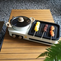 Gril électrique d'intérieur 2-en-1 de haute qualité, antiadhésif, détachable, pour camping-car et hôtel, sans fumée, mini-plat chauffant de table au charbon de bois