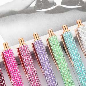 Stylos à bouton-poussoir mignons avec perles - Stylos à bille en métal multicolores pour étudiants et cadeaux promotionnels - Product Image 2