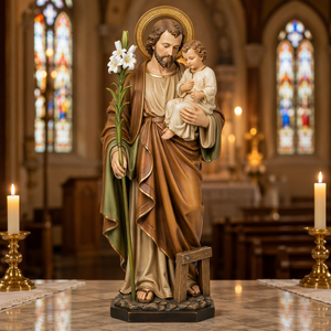 Statue religieuse catholique en résine de Saint <span class=keywords><strong>Joseph</strong></span> et Jésus, artisanale et peinte à la main, d'une valeur artistique - Product Image 3