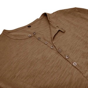 Henry Neck Fashion Design Slim Fit Solid Top with Short Sleeves Customizable Blank Long-Sleeved Multi-Button <b>Base</b> <b>Layer</b> T-Shirt - Product Image 6