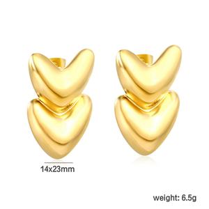 Trendy Stainless Steel Jewelry <b>Stud</b> <b>Earrings</b> Women 18K Gold Plated Chunky Double Layered Heart <b>Earrings</b> for Anniversary - Product Image 2