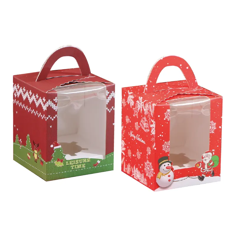 Рождественский стиль, портативная мультяшная креативная упаковка для выпечки, бумажная коробка с окном для кексов и кексов, 1-2-4-6 шт.