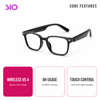Lunettes Audio Intelligentes 5.4 à Oreille Ouverte pour Musique et Appels, Contrôle Tactile Double, Chargement Magnétique USB, Verres Transparents