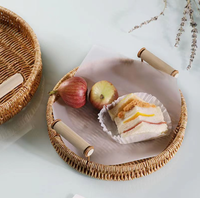 1 pièce en gros, panier de rangement rond en rotin PP tressé à la main avec finition laquée, pour la cuisine, la vaisselle, le pain, les fruits, les gâteaux et le service de dîner