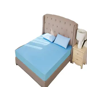 冬季床罩贴布床单蓝色竹毛圈织物床上用品低过敏性防水床垫保护器