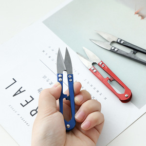 Stainless Steel U Shaped <b>Scissors</b> For Cross Stitch <b>Sewing</b> Yarn Fishing Line Trim Home Diy Use Red Color - Product Image 2