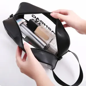 Logo personalizzato impermeabile da donna nero rosa bianco smerigliato cerniera articoli da toeletta piccoli viaggi lavaggio articoli da toeletta borsa cosmetica in pvc trasparente