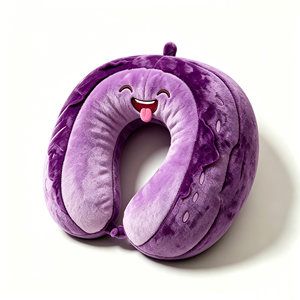 Oreiller de voyage personnalisable en forme d'aubergine mignonne, oreiller de voyage sur le thème de la nourriture, oreiller de voyage aubergine visage souriant - Product Image 5