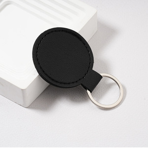 Wholesale UV Printing Round Rectangle PU Leather <b>Keyring</b> Holder Pendant Promotion Gift DIY Retro Blank Keychain - Product Image 2