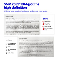 Module de caméra USB sans distorsion Hampo 62mm x 9mm Mini Board 5MP haute résolution 1/4" OV5648 autofocus 2K 15fps MJPG/YUV