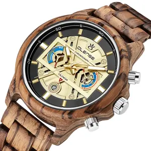 Лучший бренд Роскошные подарки спортивные деревянные часы мужские наручные часы хронограф кварцевые часы