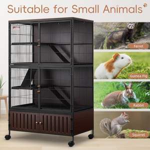 Grande gabbia per animali Meta piccoli, gabbia per cincillà con rampe rimovibili e doppia porta, con armadietto, mobili in legno per animali domestici - Product Image 4