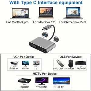 <span class=keywords><strong>Adaptateur</strong></span> Hub Type <span class=keywords><strong>C</strong></span> 4-en-1 vers HDTV VGA <span class=keywords><strong>USB</strong></span> 3.0 <span class=keywords><strong>Adaptateur</strong></span> <span class=keywords><strong>Multiport</strong></span> <span class=keywords><strong>AV</strong></span> Numérique avec Port de Charge TYPE-<span class=keywords><strong>C</strong></span> Compatible - Product Image 3